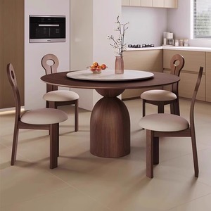 Solid Wood <b>Round</b> <b>Dining</b> <b>Table</b> <b>Walnut</b> Color Stable Structure For <b>Dining</b> Room - Product Image 3