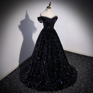 Abito da sera monospalla nero con paillettes e glitter, stile francese, per performance di bel <span class=keywords><strong>canto</strong></span> o matrimoni - Product Image 4