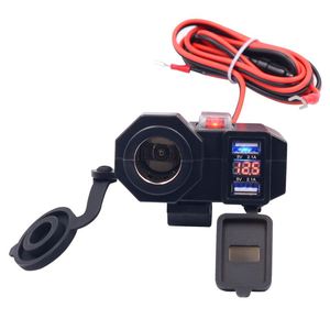 Voltmètre LED étanche pour <span class=keywords><strong>moto</strong></span>, chargeur double <span class=keywords><strong>USB</strong></span> 12V avec <span class=keywords><strong>prise</strong></span> allume-cigare, nouveau modèle - Product Image 2