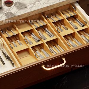 Caja de almacenamiento de cubiertos de bambú para cuchillos, tenedores y palillos; organizador de cajones de cocina. - Product Image 2