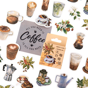 46pcs/box Rooftop cafe Sticker box coffee Stickers DIY Decoration Vintage Scrapbooking Stickers For Kids
