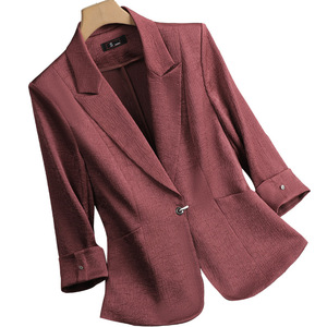 White Women's Blazer Three Quarter Sleeve Solid Color Breathable Polyester <b>Suit</b> Top - Product Image 5