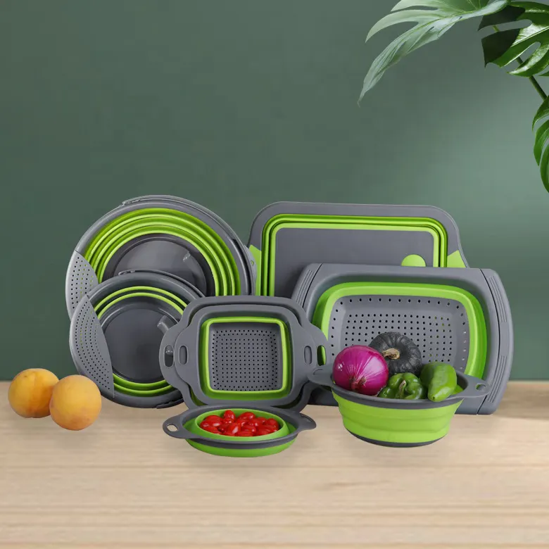 주방 제품 새로운 접을 수있는 도마 실리콘 커팅 보드 보관 야채 및 과일 다기능 바구니 세트