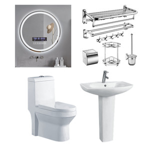 Juego de Inodoro Moderno de Dos Piezas en Cerámica Blanca con Lavabo y Espejo, Doble Descarga, Drenaje con Sifón en P, Montaje en el Suelo - Product Image 2