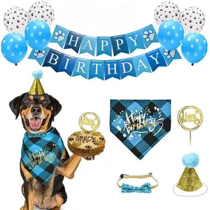Venta al por mayor bandanas decoraciones de cumpleaños-Para la fiesta de cumpleaños suministros pata Banner perro Bandana sombrero Banner perro decoración de la fiesta de cumpleaños