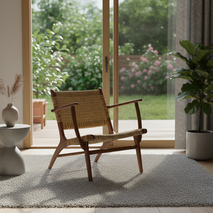Handmade Scandinavian Wooden <b>Armchair</b> with Natural Cord Seat Durable Rope Lounge Chair for <b>Dining</b> Hotel or Outdoor Use - Product Image 3