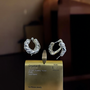 <b>Crystal</b> Hoop <b>Earrings</b> 316L Stainless Steel PVD Gold Plated Twisted Design <b>Studs</b> For Women Jewelry - Product Image 3