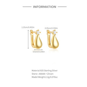 ROXI Boucles d'oreilles en argent sterling 925, design goutte d'eau, zircon incrusté, boucles d'oreilles simples et personnalisées S925 - Product Image 2
