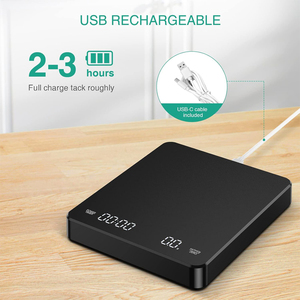 टाइमर 3 किलो/0.1g usb रिचार्जेबल स्मार्ट फूड वेट स्केल काले मिनी इलेक्ट्रॉनिक कॉफी स्केल - Product Image 6
