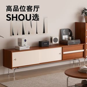 Vintage Style Tv Cabinet And Coffee Table Set All Solid Wood Modern Minimalist Color Blocking <b>Storage</b> For Living Room Home Use - Product Image 1