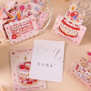 Carte de vœux créative 3D - Joyeux anniversaire, gâteau et fleurs en relief, petit message simple (cadeau pour fleuriste, vente en gros) - Product Image 2