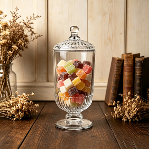 <span class=keywords><strong>Pot</strong></span> en verre transparent <span class=keywords><strong>de</strong></span> style apothicaire avec couvercle en relief, plat décoratif sur pied pour bonbons – Compatible micro-ondes, écologique, passe au lave-vaisselle, grande capacité - Product Image 2