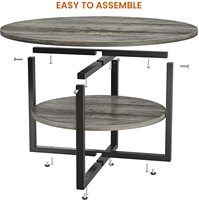 Table basse de style industriel avec rangement ouvert, table centrale ronde en bois, table d'appoint de canapé avec pied en métal, pour la salle de séjour de la maison, 2 niveaux