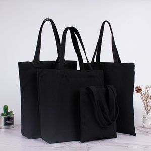 Sac fourre-tout en toile de coton noir personnalisé, réutilisable, pour courses, vente en gros - Product Image 1