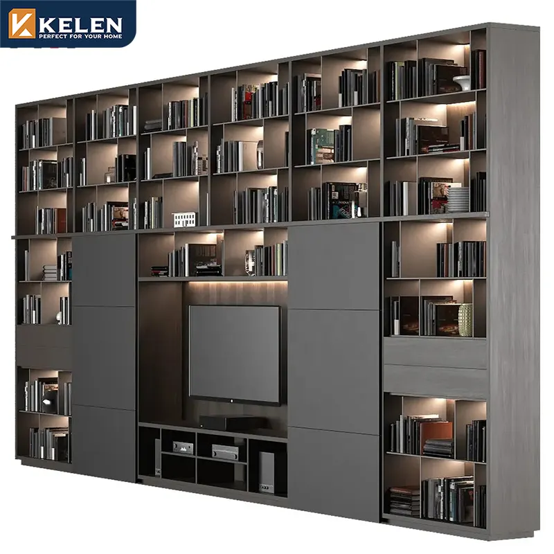 KELEN 2024 kustom mewah perpustakaan kayu lemari penyimpanan furnitur ruang tamu rak buku kayu mewah