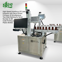Nouvelle machine de marquage laser UV à autofocus avec convoyeur servo pour marquage simultané de codes QR latéraux et numéros de série sur bouteilles en plastique