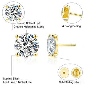Pendientes de Oro con Moissanita Redonda VVS de 1CT, Plata de Ley 925 Hipoalergénica, para Hombre y Mujer, Venta al por Mayor - Product Image 5