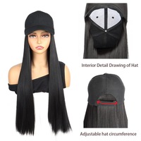 Gorra de béisbol con peluca afro de pelo largo y liso para mujer, con cable resistente al calor incorporado, estilo coreano, para primavera/verano, de cobertura completa.