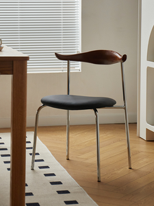 Nordic Modern Home Dining Chair Stackable Solid Wood Backrest Metal Legs Designer <strong>Crocus</strong> Casual Makeup Chair Cafe - Product Image 1