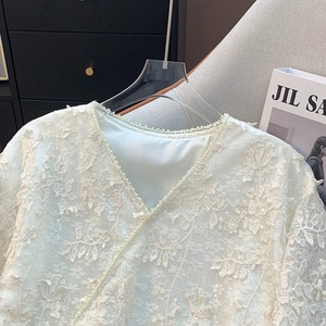 Camicetta in Pizzo alla Moda <span class=keywords><strong>per</strong></span> Donna, Elegante e Giovanile, Tinta Unita, Camicia in Pizzo Larga e Casual, Top da Ufficio <span class=keywords><strong>per</strong></span> <span class=keywords><strong>Signora</strong></span> 8952 # # - Product Image 4