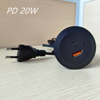 Muebles de escritorio integrados en 1 2 USB 2,0 C A Cable de enchufe USB Cables de cargador ocultos integrados Adaptador de CA de CC 12V