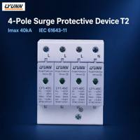 Parafoudre 2 AC 4P 40kA 275V Modulaire enfichable SPD avec indicateur de statut de déconnexion thermique Protection contre la foudre pour système solaire