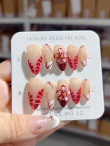 <span class=keywords><strong>Uñas</strong></span> Postizas Artesanales Color <span class=keywords><strong>Vino</strong></span> Tinto Púrpura con Diseño Floral 3D y Pedrería, Forma Almendrada, Cobertura Completa, Pedido al por Mayor, Belleza Romántica - Product Image 6