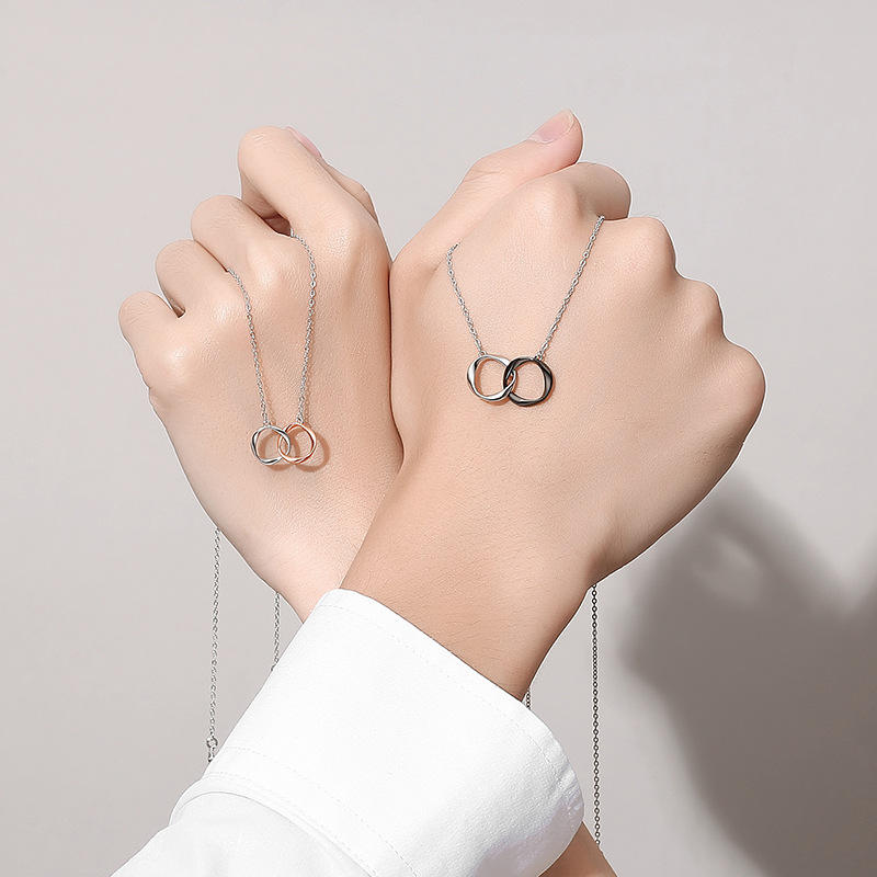 Fashion Mobius Double Ring Pendant Necklace - 925 Sterling Silver