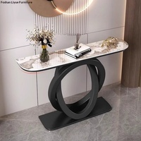 Mesa de Entrada de Estilo Italiano Moderno y Sencillo, Multifuncional, de Metal y Piedra, con Diseño Semicircular, de Lujo Ligero