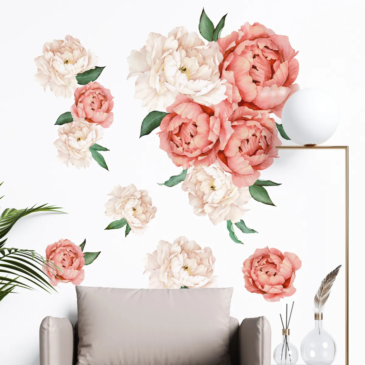 Elegant Bloeiende Pioen Muursticker Roze En Wit Chinese Rose Behang Voor Vrouwen Slaapkamer Woonkamer Pvc Verwijderbare Muur Sticker