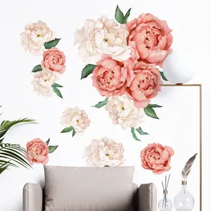 Elegan Mekar Peony Stiker Dinding Berwarna Merah Muda dan Putih Mawar Cina Wallpaper untuk Kamar Tidur Ruang Tamu Ruang PVC Yang Dapat Dilepas Stiker Dinding