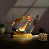 Lámpara Nocturna Decorativa 3D de Resina Epoxi con Cristal, Modelo Dragón