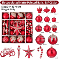 Ensemble d'ornements de Noël peints et floqués, décorations de sapin de Noël, boules avec motifs étoiles et cannes en sucre rayées pour Noël