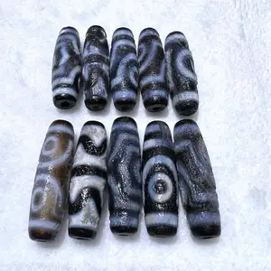 Wholesale 40mm Black Tibetan Ancient Carved Oval Shape Old Beads Antique Tibetan Agate Beads For Bracelet Making