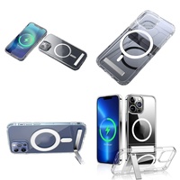 Casing Transparan Magnetik Tahan Lama dengan Holder untuk iPhone 11 12 13 14 15 16 Pro Max 17 Air Plus, Anti-Kuning untuk Penutup iPhone