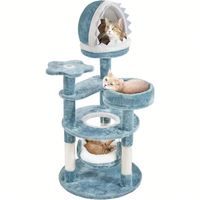 Arbre à chat multi-niveaux pliable, moderne, imperméable, pour le voyage, avec mobilier en peluche, comprenant Nid Bouche de requin, Perchoir Étoile de mer et Méduse