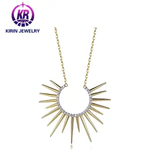 Hot 18K Gold Plated Rising Sun Burst Necklace Sunset Pendants for Necklace Women Plain Simple 925 Sterling Silver Jewelry