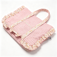 Sac fourre-tout en coton style Cottagecore avec motif bonbons, fermeture éclair, mignon, vert et bleu, pour couleurs rouges, bords à volants - Vente en gros, faible MOQ