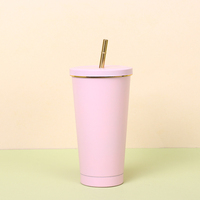 Gobelet isotherme en acier inoxydable personnalisé en gros avec paille, tasses réutilisables en vrac avec couvercle et paille 17 oz