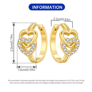 Pendientes de aro en forma de corazón de doble línea en cobre blanco, pendientes de moda de alta gama originales, venta al por mayor para mujer - Product Image 2