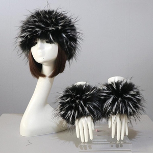 Women Faux Fur <b>Headband</b> Cuffs Set <b>Elastic</b> Earwarmer Wristbands Winter Warm Travel Set - Product Image 1