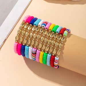 Bohemian Polymer <b>Clay</b> Beaded Elastic Bracelet <b>Set</b> Multi Layer Heart Shape Women Gift Jewelry Fashion Accessories Yiwu Origin - Product Image 2