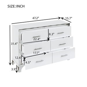 Elegante juego de 3 piezas: cómoda y dos mesitas de noche con tiradores metálicos, decoración de espejo y detalles en blanco discreto. - Product Image 6
