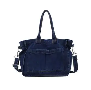 Grosir Chic Jepang klasik tugas berat Denim 2 pcs/set Tote tas tangan Vintage desain mewah kapasitas besar Jean tas selempang