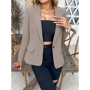 Costume à carreaux pour femme, veste courte ample, mode, tenue de travail formelle - Product Image 4