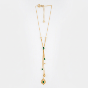 Collier Y multi-pierres précieuses en or jaune 14K 18K avec émeraude, péridot, citrine et diamant poire, style lariat - Product Image 1