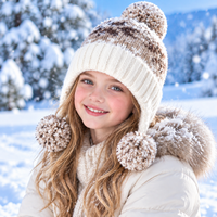 Bonnet en tricot jacquard Fair Isle premium pour enfants avec 3 pompons, doublure polaire, bonnet d'hiver épais pour l'école