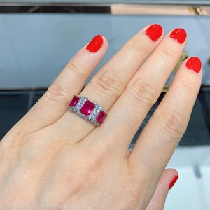 Factory Wholesale Fashion Jewelry Eco-friendly Copper Red Corundum Zircon Stone Three <b>Stack</b> Band <b>Ring</b> for Women - Product Image 5