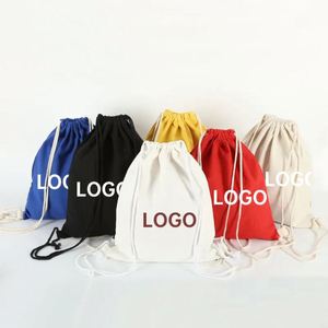 Customized Logo Recycled Natural Canvas Cotton Drawstring <b>Bag</b> - Product Image 1