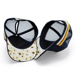 Casquette de camionneur queue de cheval rayée de haute qualité pour femmes Logo brodé 5 panneaux Casquette de camionneur personnalisée à rayures - Product Image 3